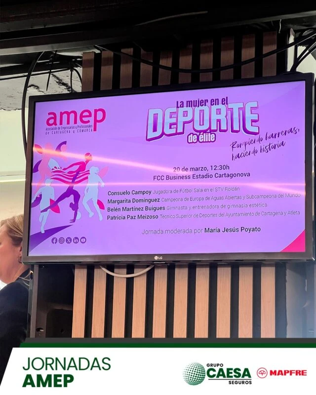 Pantalla de la jornada AMEP 'La mujer en el deporte' celebrada en Cartagena