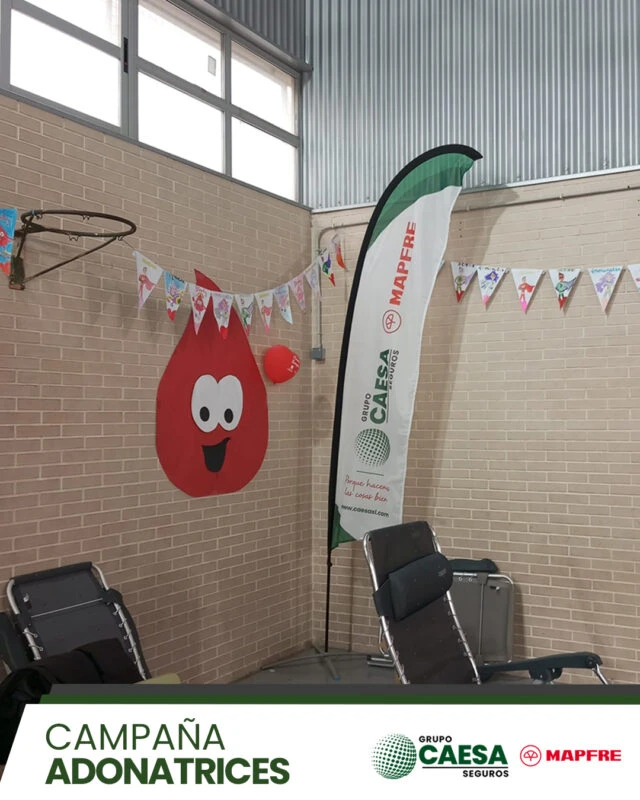 Banderola de Grupo Caesa Mapfre con guirnaldas y globos solidarios